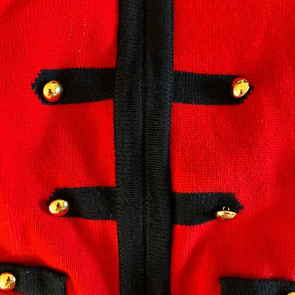Saks Fifth Avenue Vintage Military Sweater Jacket Red Black Lambswool 14 - Picture 7 of 10